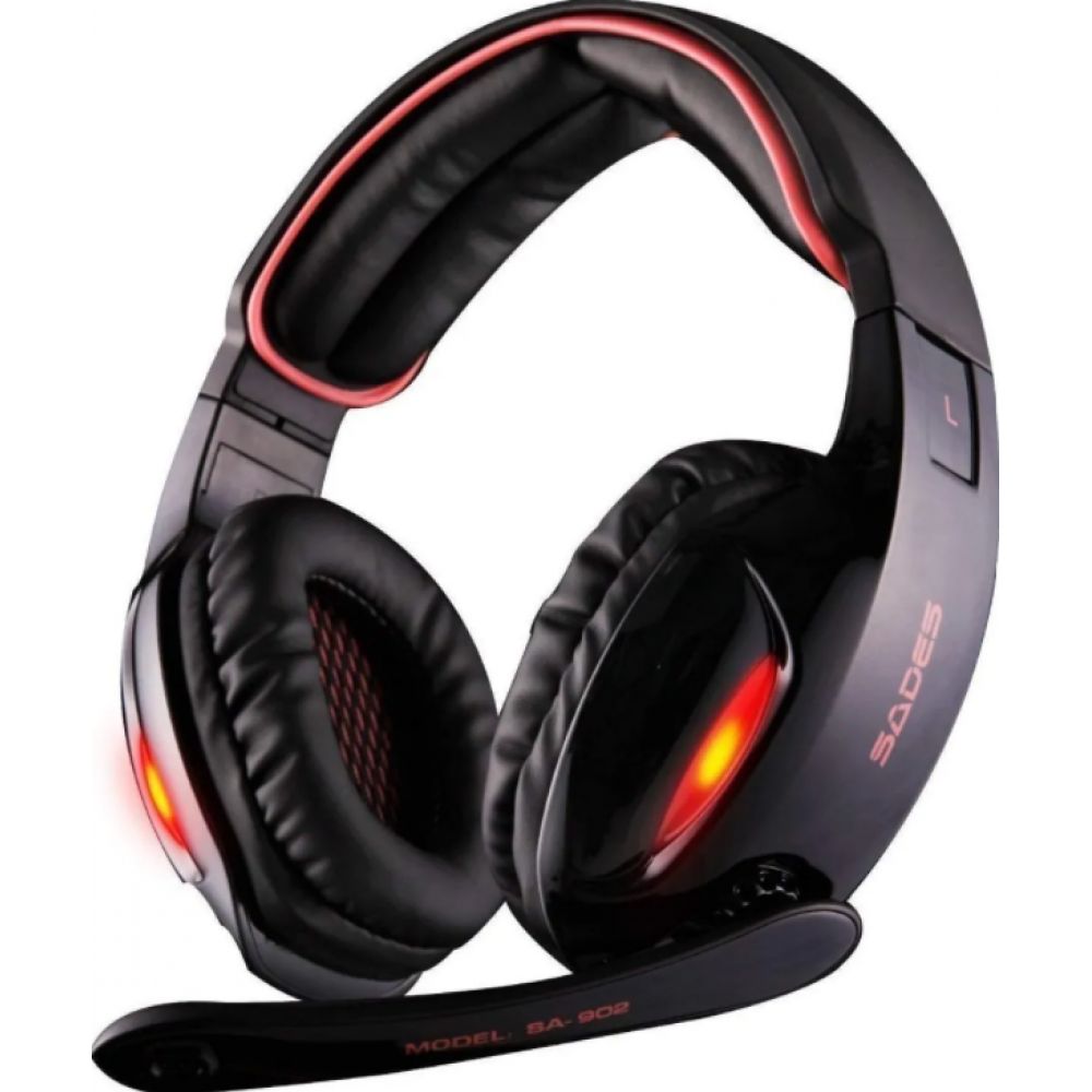 Auricular Headset Sades 902 Negro Rojo i3