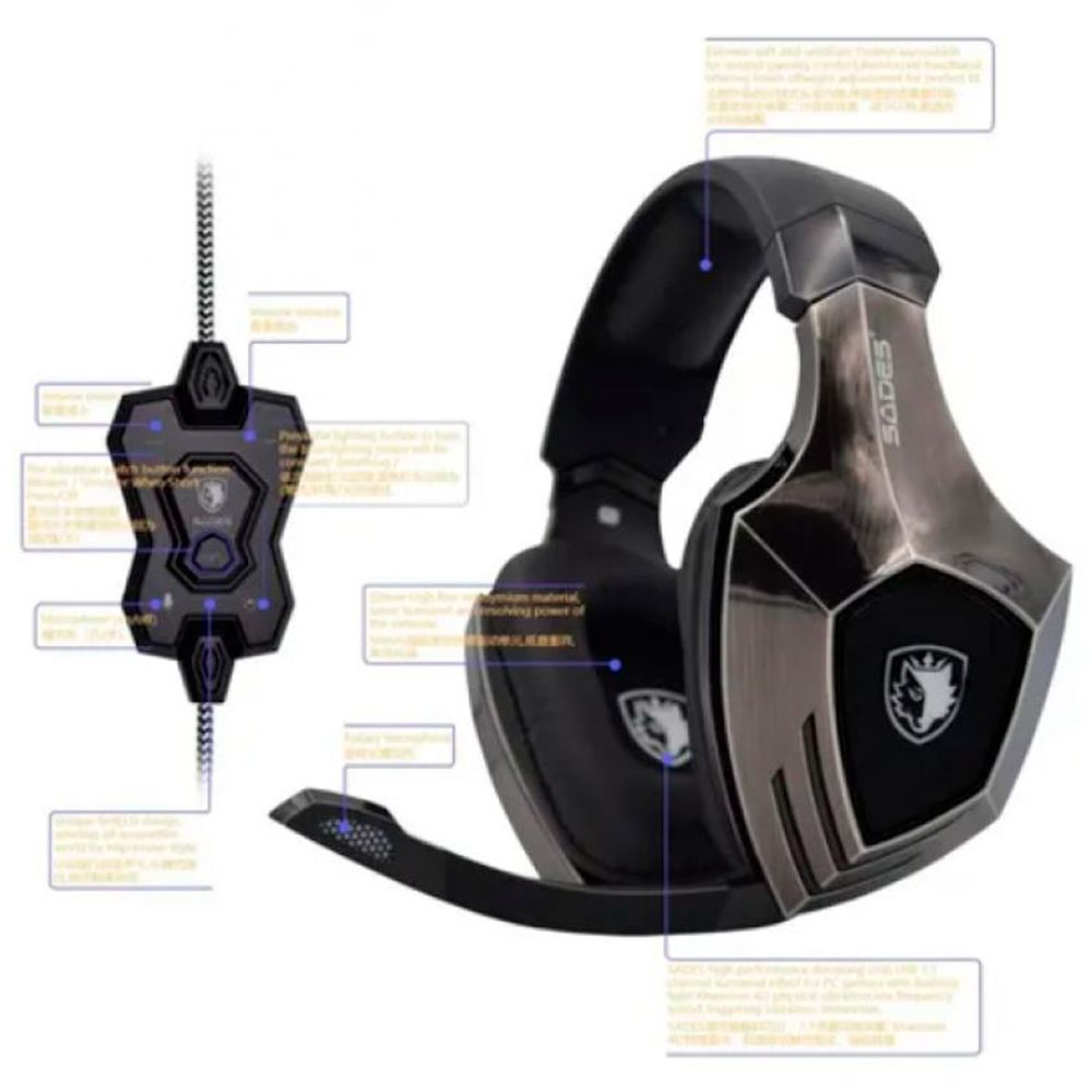 Auricular Headset Sades A60 Bronce i3