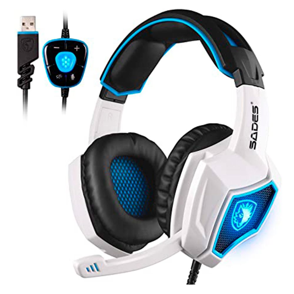 Auricular Headset Sades Wolf Spirit Shake  / Blanco Azul i3